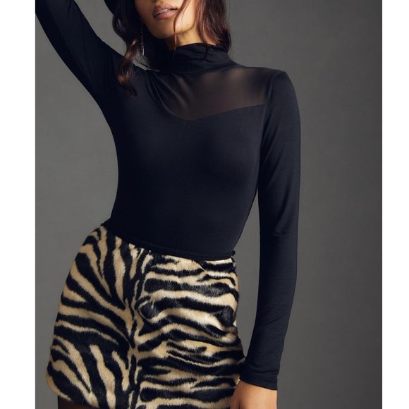 By Anthropologie Sheer Turtleneck Top Black - Small - Picture 4 of 10